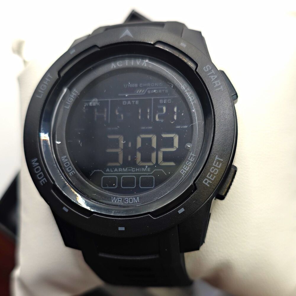 Activa X Invicta Digital Sport Watch, Black, 45mm Alarm/Chronograph/Light,WR 30m